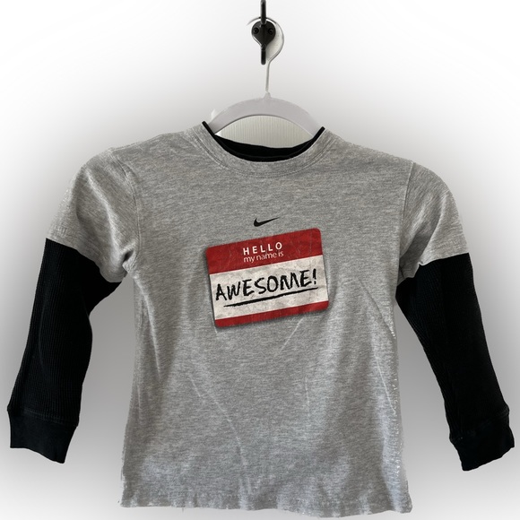 Nike Other - Boy’s Nike “Awesome” Long Sleeve Tee. Size 6. Color Grey and Black.